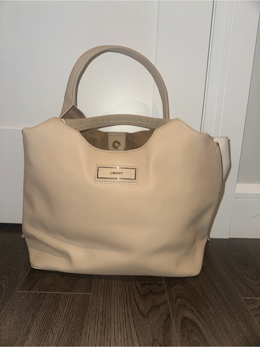 DKNY Beige Leather Top-Handle Tote